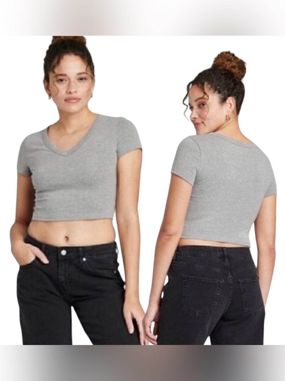 wild fable Gray V-Neck Cropped Tee